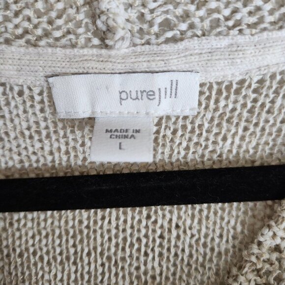 J.‎ Jill Pure Jill Size Large Beige Open-Knit Sweater Cowl Neck 3/4 Sleeve Beach - Picture 4 of 12
